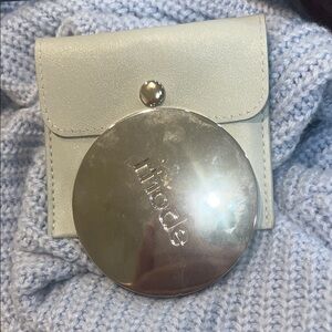 Rhode Silver Compact Mirror with Cream Pouch travel purse